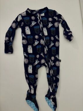 Bamboo Navy Basketball Print Footed One-Piece